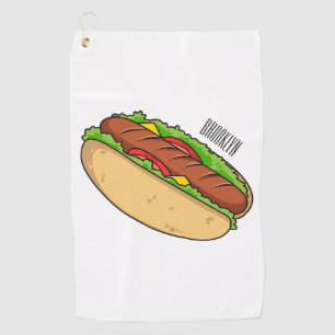 Hot dog cartoon illustration golf towel