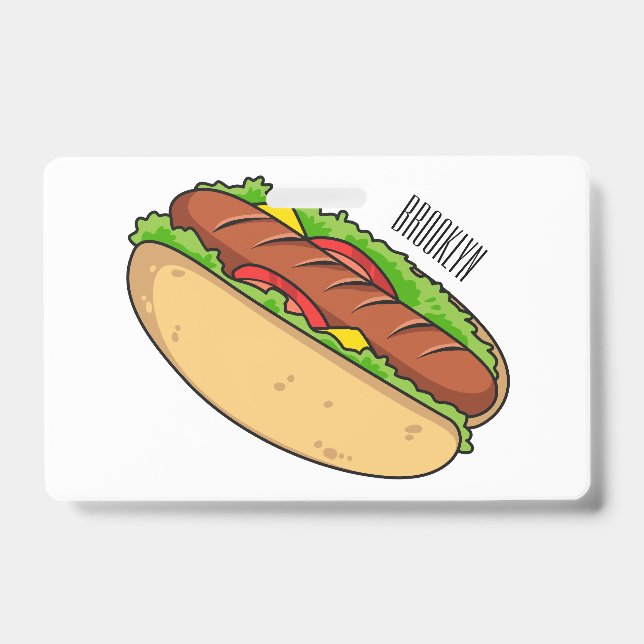 Hot dog cartoon illustration ID badge (Front)