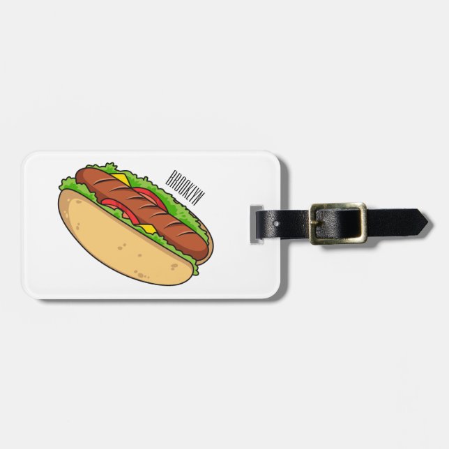 Hot dog cartoon illustration luggage tag (Front Horizontal)