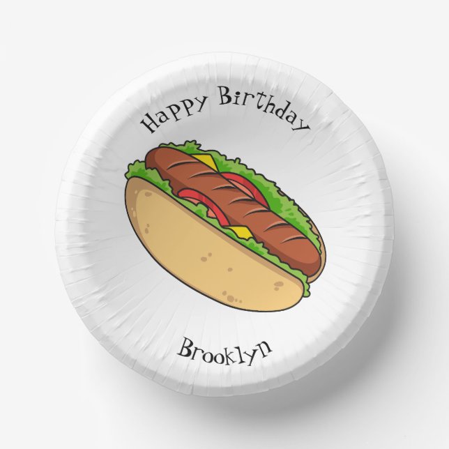 Hot dog cartoon illustration paper plate (Front)
