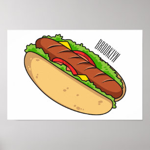 Hot dog cartoon illustration poster
