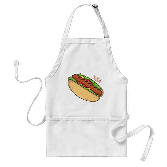 Hot dog cartoon illustration standard apron (Front)