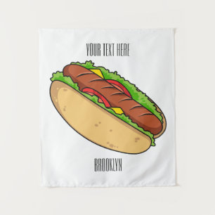Hot dog cartoon illustration tapestry