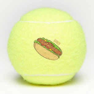 Hot dog cartoon illustration tennis balls
