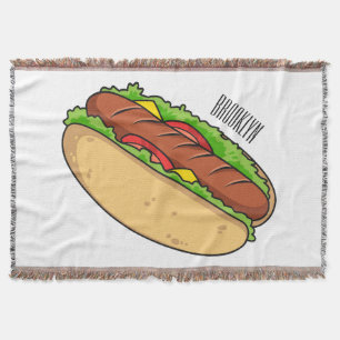 Hot dog cartoon illustration  throw blanket