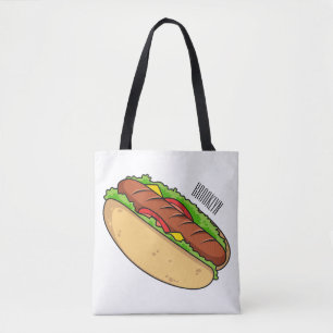 Hot dog cartoon illustration tote bag
