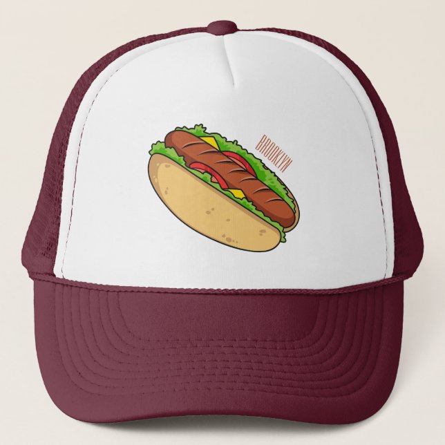 Hot dog cartoon illustration trucker hat (Front)