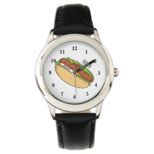 Hot dog cartoon illustration watch