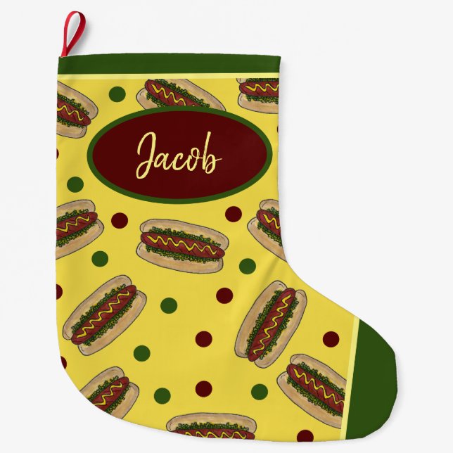 Hot Dog Cookout Hotdog Relish Frankfurter Picnic Large Christmas Stocking (Front)