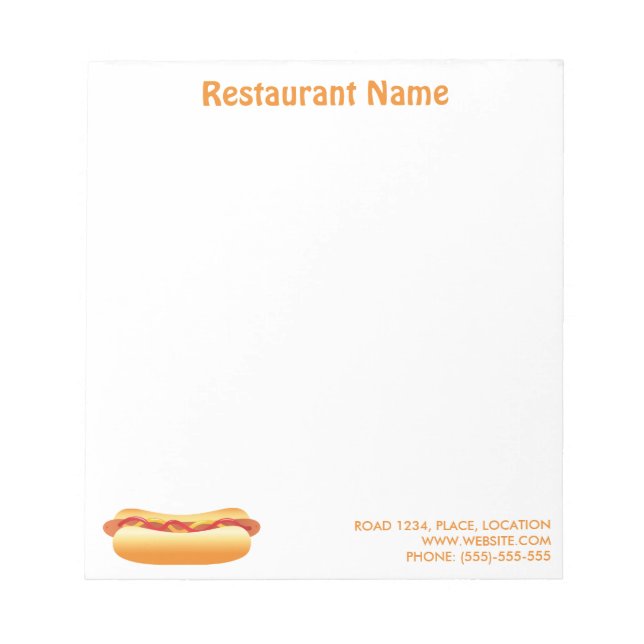 Hot Dog Custom Restaurant Notepad (Front)