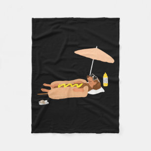 Hot Dog Dachshund Beach Summer Funny Wiener Dog Fleece Blanket