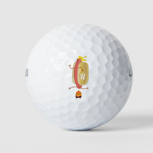 Hot Dog Dare Devil Jumping Fire Monogrammed Golf Balls (Front)