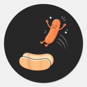 Hot Dog Dive Funny Sausage Jump Into Bun Bbq Classic Round Sticker