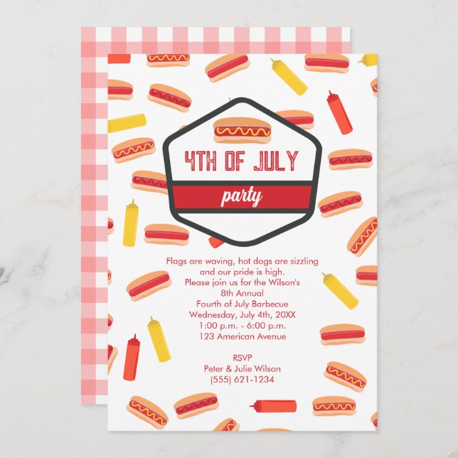 Hot Dog Fast Food 4th of July BBQ Party Invitation (Front/Back)