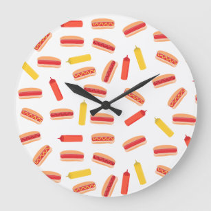 Hot Dog Fast Food BBQ Pattern  Large Clock