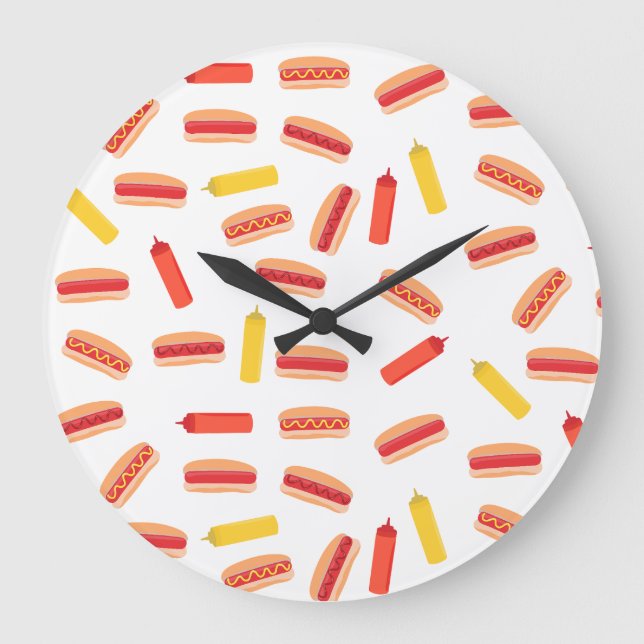 Hot Dog Fast Food BBQ Pattern  Large Clock (Front)