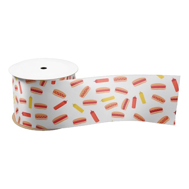 Hot Dog Fast Food BBQ Pattern  Satin Ribbon (Spool)