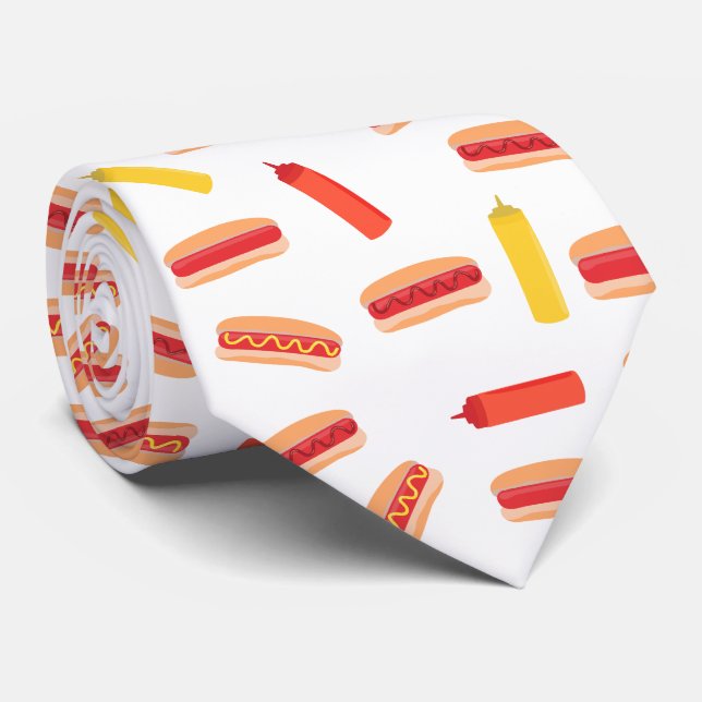 Hot Dog Fast Food BBQ Pattern  Tie (Rolled)