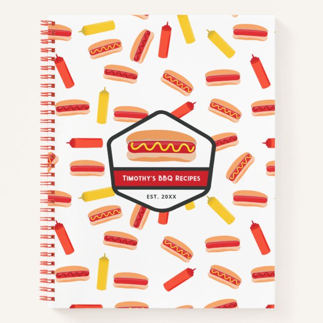 Hot Dog Fast Food Pattern Retro BBQ Recipes Notebook (Front)