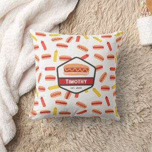 Hot Dog Fast Food Pattern Retro Monogram Cushion
