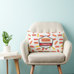 Hot Dog Fast Food Pattern Retro Monogram Lumbar Cushion