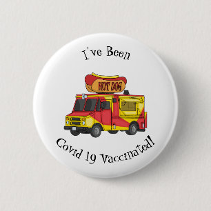 Hot dog food truck cartoon illustration  6 cm round badge