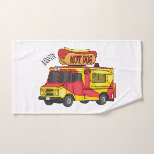 Hot dog food truck cartoon illustration bath towel set