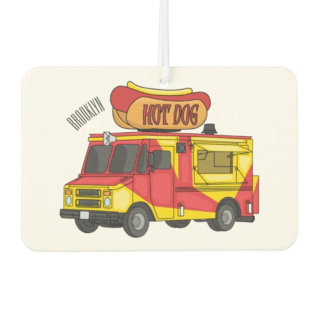 Hot dog food truck cartoon illustration  car air freshener (Front)