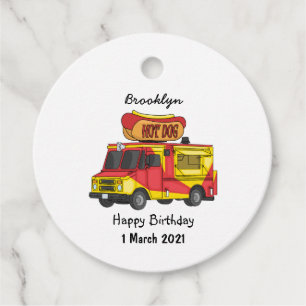 Hot dog food truck cartoon illustration favour tags