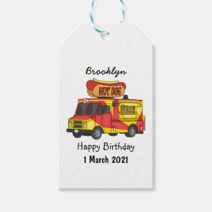 Hot dog food truck cartoon illustration gift tags