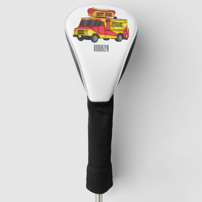 Hot dog food truck cartoon illustration golf head cover (Front)