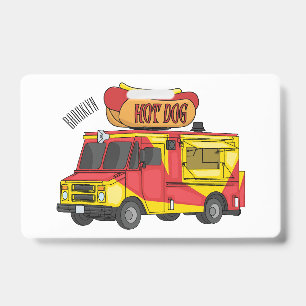 Hot dog food truck cartoon illustration ID badge