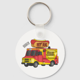 Hot dog food truck cartoon illustration key ring