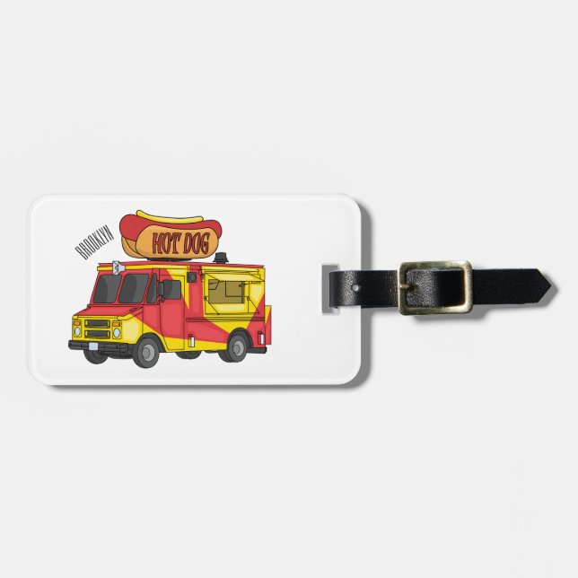 Hot dog food truck cartoon illustration  luggage tag (Front Horizontal)