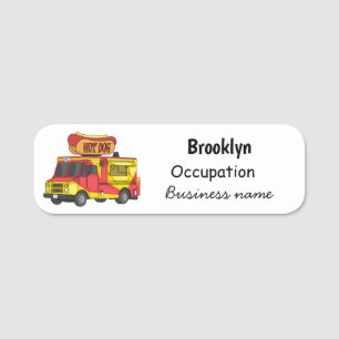 Hot dog food truck cartoon illustration name tag