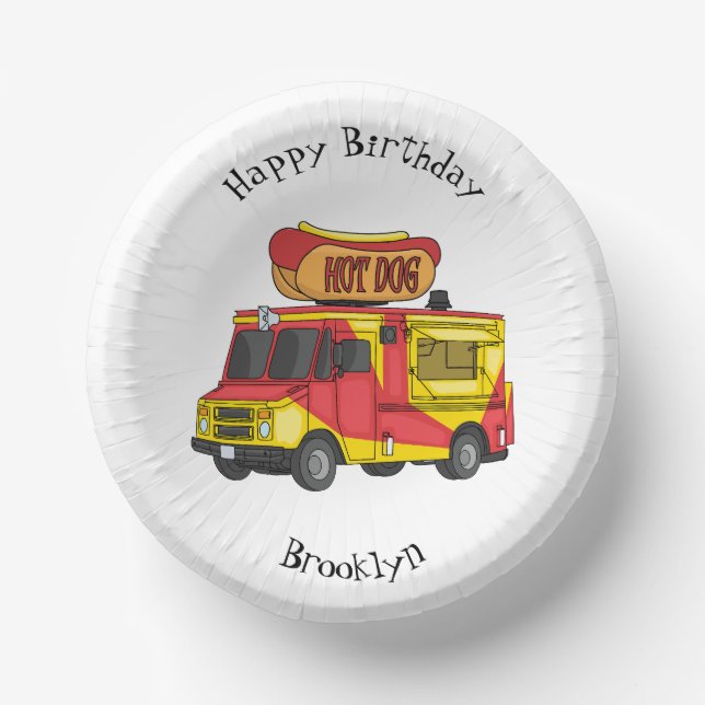 Hot dog food truck cartoon illustration paper plate (Front)