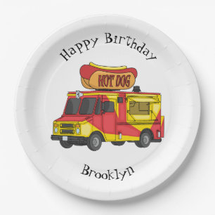 Hot dog food truck cartoon illustration  paper plate