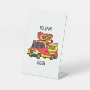 Hot dog food truck cartoon illustration pedestal sign