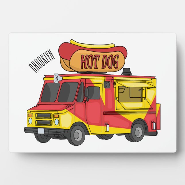 Hot dog food truck cartoon illustration plaque (Front)
