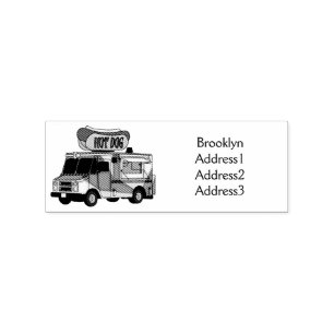 Hot dog food truck cartoon illustration rubber stamp