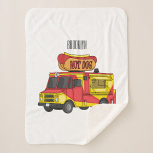 Hot dog food truck cartoon illustration sherpa blanket