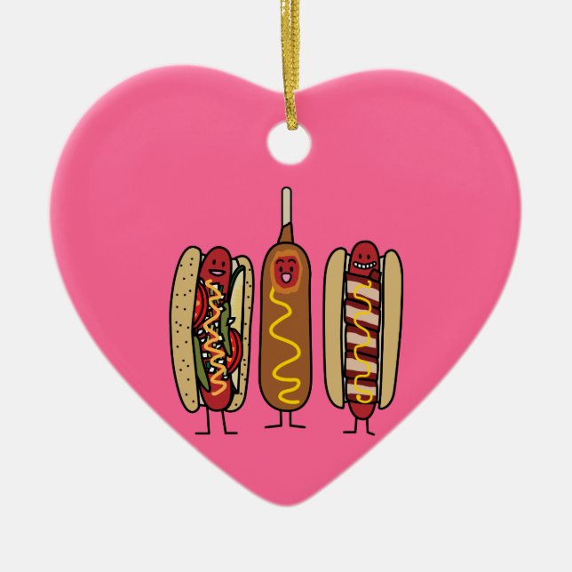 Hot Dog Friends Ceramic Ornament (Front)