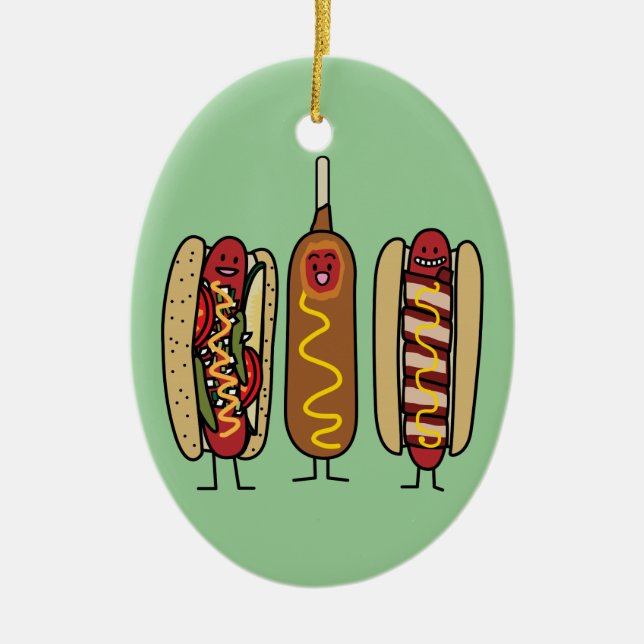 Hot Dog Friends Ceramic Ornament (Front)