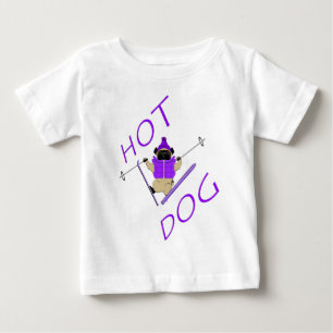 Hot Dog Funny Skiing Pug Purple Jacket and Skis Baby T-Shirt