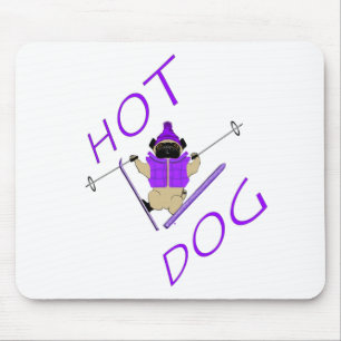 Hot Dog Funny Skiing Pug Purple Jacket and Skis Mouse Pad