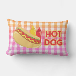 Hot Dog Gingham Picnic with Condiments Lumbar Cushion