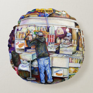 Hot Dog God, New York Round Cushion