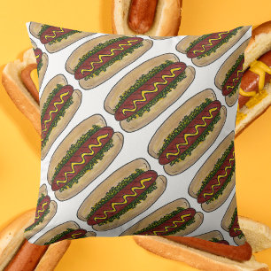 Hot Dog Hotdog Frank Wiener Relish Mustard Bun  Cushion