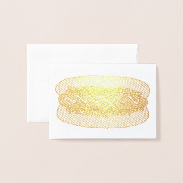 Hot Dog Hotdog w/ Mustard and Relish Food Foodie Foil Card (Front With Envelope)