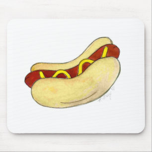 Hot Dog Hotdog w/ Mustard on Bun Food Mouse Pad